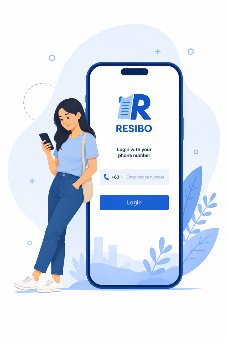 Resibo app — log in with your phone number